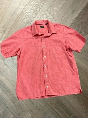 Orvis Button Up Shirt‎ Mens Large Coral Pink Casual Resort Boating Fishing Golf
